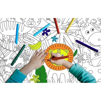 Tapeta Samolepicí fólie GEKKOFIX 14156, tabulové omalovánky 67,5 cm x 1,5 m | Bílá s předtiskem džungle