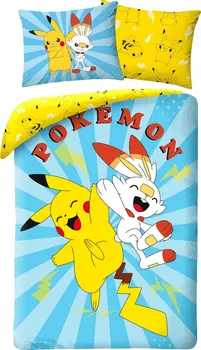 Ložní povlečení Halantex Pokémon Pikachu with Scorbunny 140 x 200, 70 x 90 cm zipový uzávěr