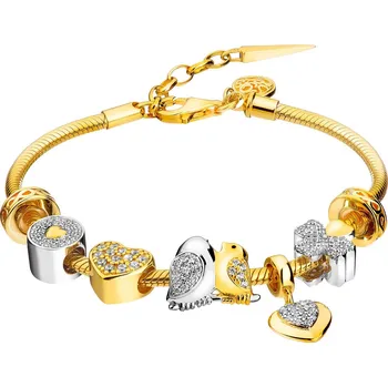 Náramek Pozlacený stříbrný náramek Beads - srdce, čtyřlístek, nekonečno, ptáci - AP93-0402