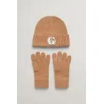 SET ČEPICE A RUKAVICE GANT G BADGE BEANIE & GLOVES GIFT SET WARM KHAKI