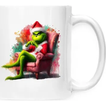 Hrnek malý bílý s potiskem Grinch v křesle