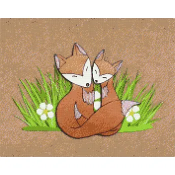 Diamantové malování Diamantové malování - Liščí rodinka v trávě Velikost: 40x50cm, Rámování: Pouze srolované plátno, Diamanty: Čtvercové