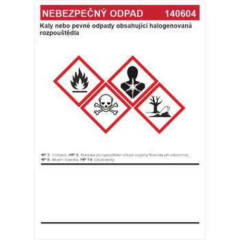 Nebezpečný odpad 140604 - Kaly nebo pevné odpady ...... samolepící vinylová fólie A6 (148 x 105 mm)