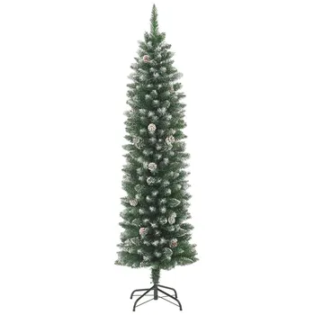 Umělý úzký vánoční stromek se stojanem zelený/bílý Vánoční stromek Umělý úzký vánoční stromek se stojanem zelený/bílý