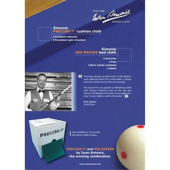 Iwan Simonis Sukno kulečníkové Simonis Precishot Cushion na mantinely šíře 16 cm Barva sukna: Yellow green