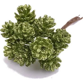 umělá květina Canea Šišky s glitry 12ks - zelené