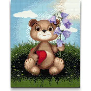 Diamantové malování Diamantové malování - Medvídek s konvalinkou Velikost: 30x40cm, Rámování: Pouze srolované plátno, Diamanty: Kulaté