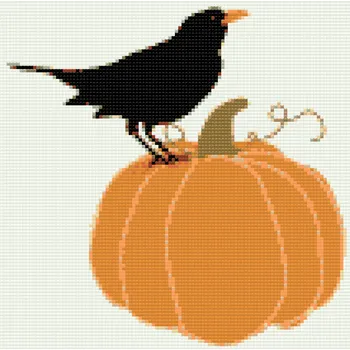 Diamantové malování Diamantové malování - Havran na dýni Velikost: 30x30cm, Rámování: Pouze srolované plátno, Diamanty: Kulaté