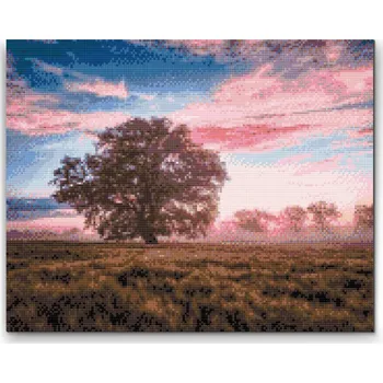 Diamantové malování Diamantové malování - Osamělý strom a červánky Velikost: 30x40cm, Rámování: Pouze srolované plátno, Diamanty: Čtvercové