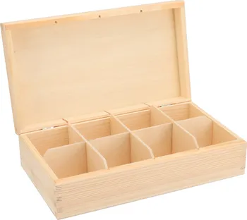 Úložný box ČistéDřevo KR018 dřevěná krabička na čaj 8 přihrádek 30 x 16 x 8 cm přírodní