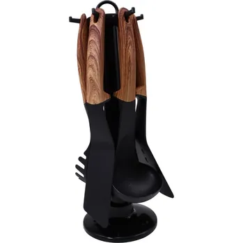 Sada kuchyňského náčiní ROYALTY Kuchyňské náčiní 7 dílů, barva černá a imitace dřeva