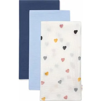 látková plena BABY NELLYS mušelínové luxusní pleny 65x65cm 3ks Srdíčko Boy Modrá/Granátová/Bílá