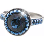 Stříbrný prsten s kulatým lůžkem a krystaly Swarovski po obvodu šatonu Bermuda Blue (Stříbro 925/1000)