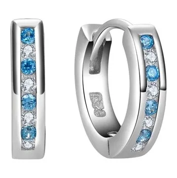 Náušnice Stříbrné náušnice kruhy s modrými a čirými zirkony 13,5 mm STNAU1662F
