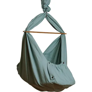 Kolébka pro miminko homba baby závěsná kolébka pro miminka lněná mentolová (s pružinou a potahem)
