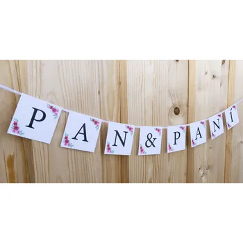 Svatební dekorace Svatba-eshop Girlanda PAN&PANÍ bílá s růžičkami - girlandy na svatební výzdobu
