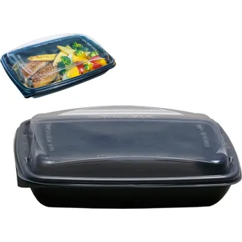 Jednorázové nádobí Miska s víkem PP 950ml, 232x172x60mm černá/transparent DELIVERIPACK- REUSE - 180 ks