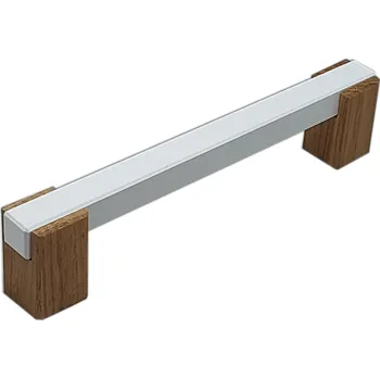Nábytkové kování Towe wood Dřevěná úchytka LEO II / Bílá - přírodní dub 96 mm