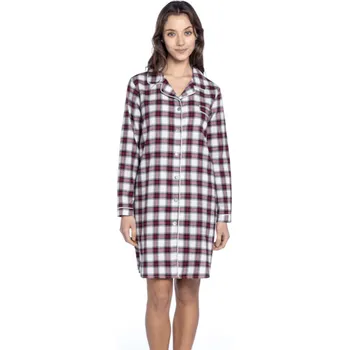 Dámská noční košile GUASCH Dámská noční košila VERONICA, Bordó, V dárkovém boxu, Bavlna 100%, Dlouhý rukáv - vel. M