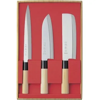Kuchyňský nůž Sekiryu Ohzawa Sada 3 japonských nožů Santoku + Nakiri + Sashimi SR800
