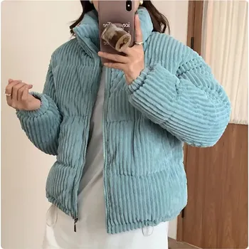 Dámská kratší manšestrová zimní bunda Barva: modrá, Velikost: S