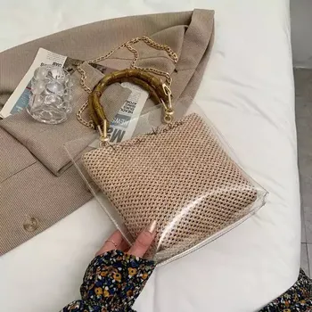 Kabelka Stylová dámská průhledná pletená kabelka - Meruňka