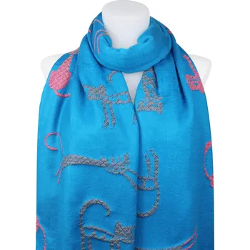 Šála Dámský oboustranný obdélníkový šál 2324-5 s kočkami, modré barvy