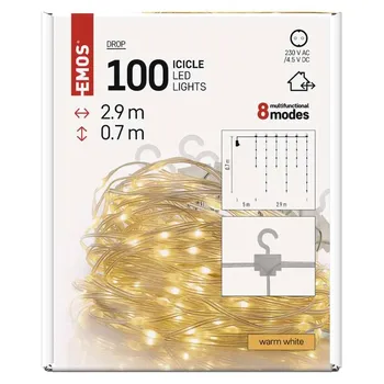 Vánoční osvětlení EMOS D3CW02 řetěz rampouchy 100 LED teplá bílá