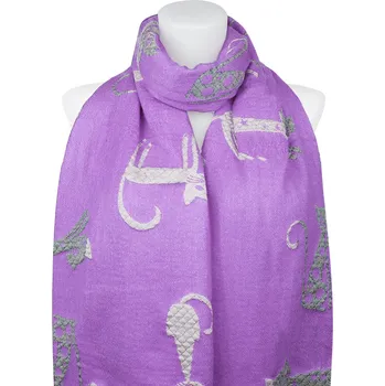 Šála Dámský oboustranný obdélníkový šál 2324-5 s kočkami, fialové barvy