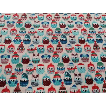 BYTEMA Bavlněná látka SOVIČKY V ZIMĚ modré šíře 160 cm