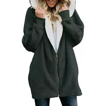 Dámský kabát Dámský zimní kabát s chlupatou kapucí - Zelená,4XL