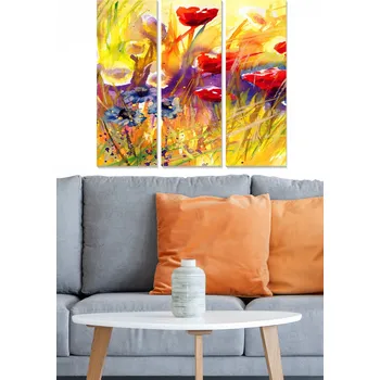 Bytová dekorace ASIR Obraz na MDF 3ks ROZKVETLÁ LOUKA 20 x 50 cm