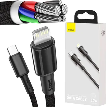 Datový kabel Kabel USB-C -> Lightning / iPhone Baseus Cafule CATLGD-A01 2m 20W PD Quick Charging BLACK WITH COVER