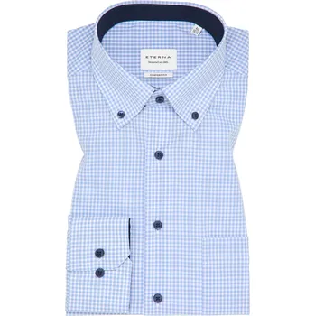 Pánská košile Košile Eterna Comfort Fit Karo Popeline světle modrá velikost: 54, délka rukávu: dlouhý rukáv