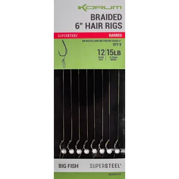 KORUM Big Fish Braided Hair Rigs 6" - barbed Velikost: 8