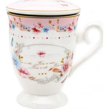 BELLA FIORE Hrnek porcelán se sítkem a víčkem 300ml RETRO KVĚT