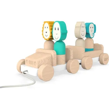 Dřevěná hračka Matchstick Monkey Safari Jeep tahací hračka 1 ks