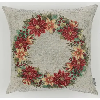 Dekorativní polštářek BYTEMA Vánoční gobelínový povlak VÁNOČNÍ RŮŽE-VĚNEC CESMÍNA REŽNÝ 45 x 45 cm