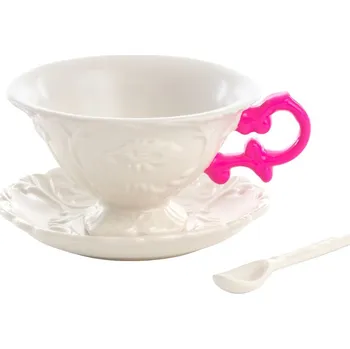 Šálek na čaj s podšálkem a lžičkou I-WARES Seletti fuchsiový