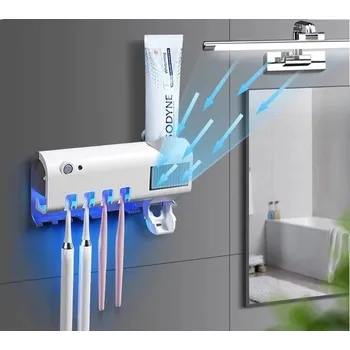 Držák na kartáček Držák zubních kartáčků s dávkovačem pasty a UV sterilizátorem