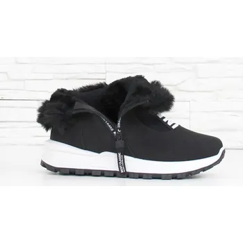 Dámská zimní obuv Dámské nízké zimní boty s nápisem 9130 černé/bílé
