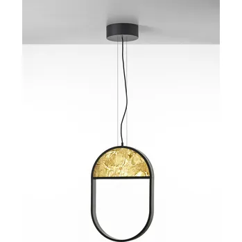 Brokis Designové závěsné svítidlo Geometric Oval 1/3 Top PC1147 Povrchová úprava skla: lesklý povrch (lícová strana) (CGSU2736), Barva horní části skla: tmavě zelená - triplex opál BROKISGLASS (CGC2804)