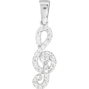 Přívěsek GEMMAX Přívěsek Houslový klíč z bílého zlata se zirkony – zlatý šperk ryzosti 585/1000 v Dárkovém balení s Certifikátem GLPWB-01249