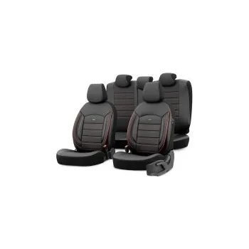 Potah sedadla Univerzální celokožená sada potahů sedadel Inspire Černá s červenými stehy - 11dílná - vhodná pro boční airbagy