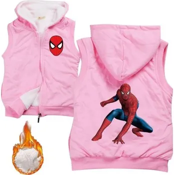 Chlapecký svetr Dětská bavlněná vesta s kožíškem a kapucí - Spiderman Barva: růžová - v postoji, Velikost: 100/2-3 roky