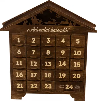 Vánoční dekorace Dřevěný adventní kalendář domeček poskládaný 38 x 41 x 7 cm hnědý