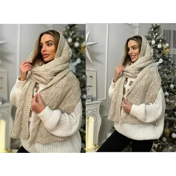 Šála Fashionweek Dámská šála s kapucí dlouhý šátek 2w1 JK-CLEO Barva: Béžový, Velikost: Universal