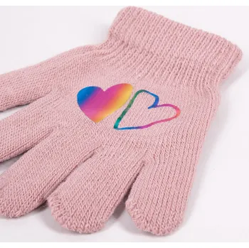 Rukavice YO Rukavice prstové RED0068G starorůžové se dvěma srdíčky velikost rukavic: 12 cm
