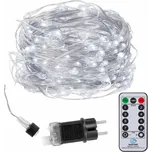 Springos LED řetěz Nano - 30m, 300LED, 8 funkcí, ovladač, IP44, studená bílá