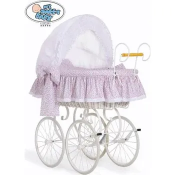 Kolébka pro miminko My sweet baby Bílý retro koš s bílým podvozkem - DOMÁCÍ LUXUSNÍ KOČÁREK > varianta 72100-913 (růžová louka) 2022